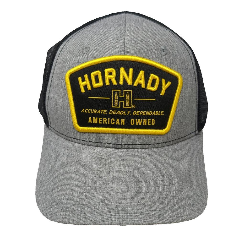 Hornady Trucker Hat Gray Black One Size Mesh Back Snapback American Owned Patch